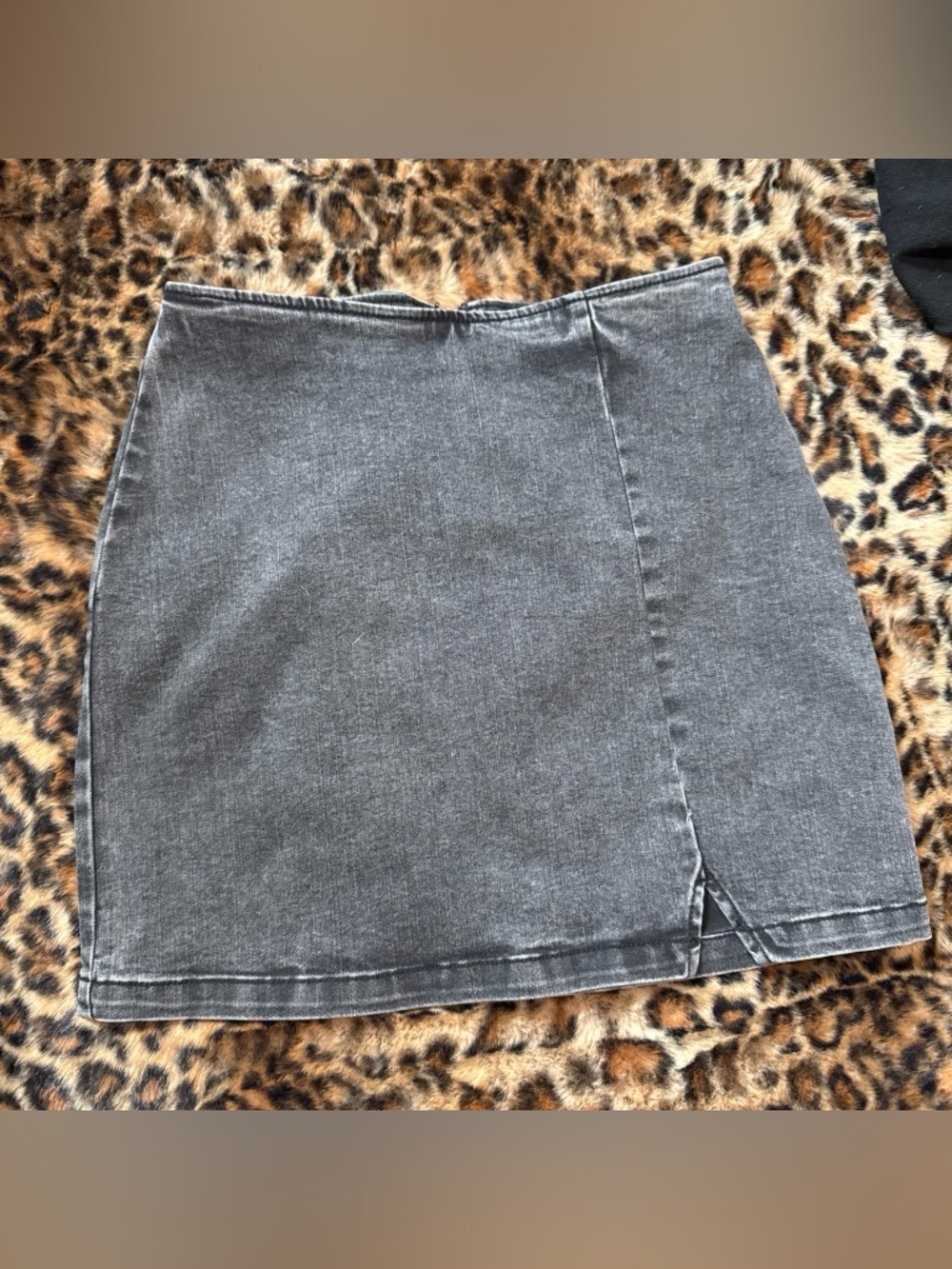 Women's black Denim Mini Skirt with Front Notch